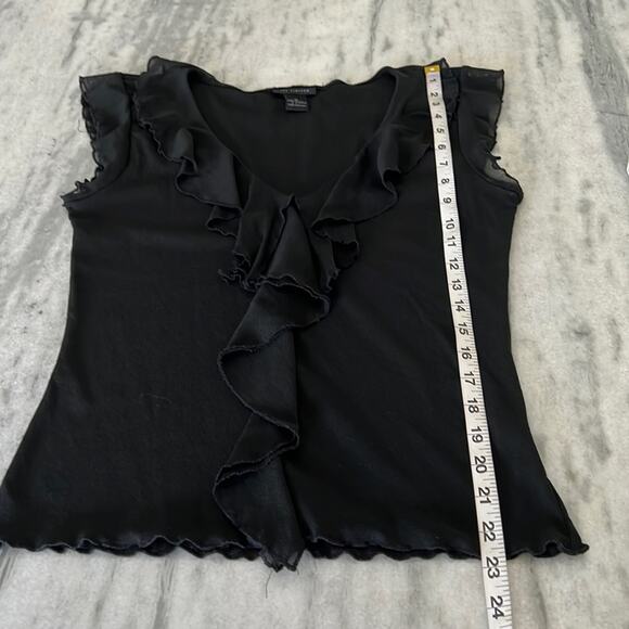 The Limited Black Nylon Mesh Knit Top Blouse Woman Medium V-Neck Ruffle - Picture 9 of 10